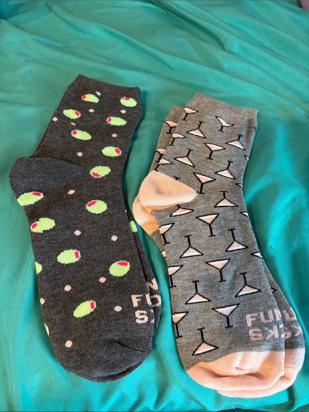 Gray Novelty Socks - Olive and Martini Pattern
